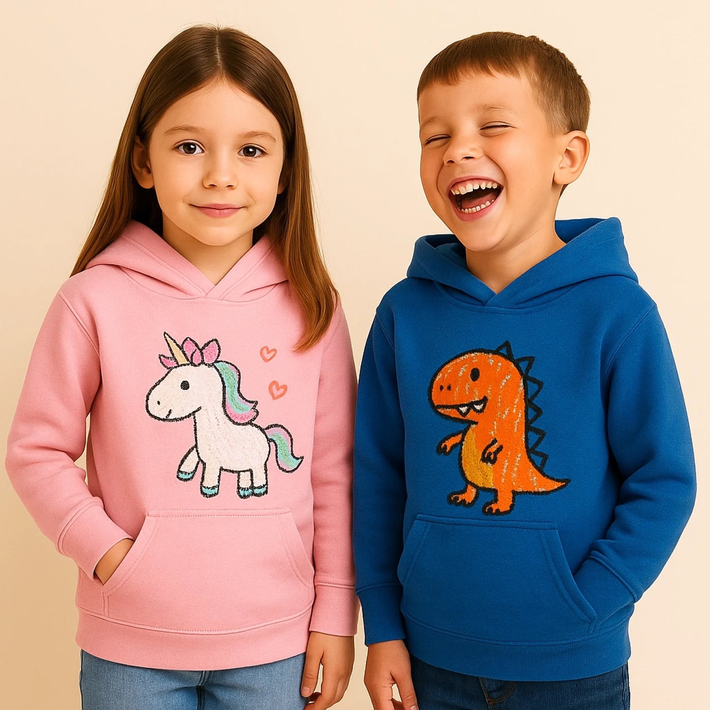 Kinder mit kreativen Hoodies
